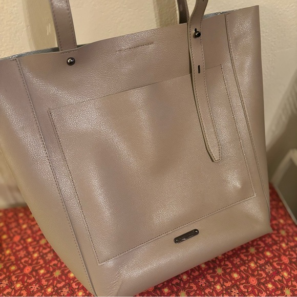 Rebecca Minkoff Leather Neutral Minimalist Tote Bag Purse - Picture 3 of 10